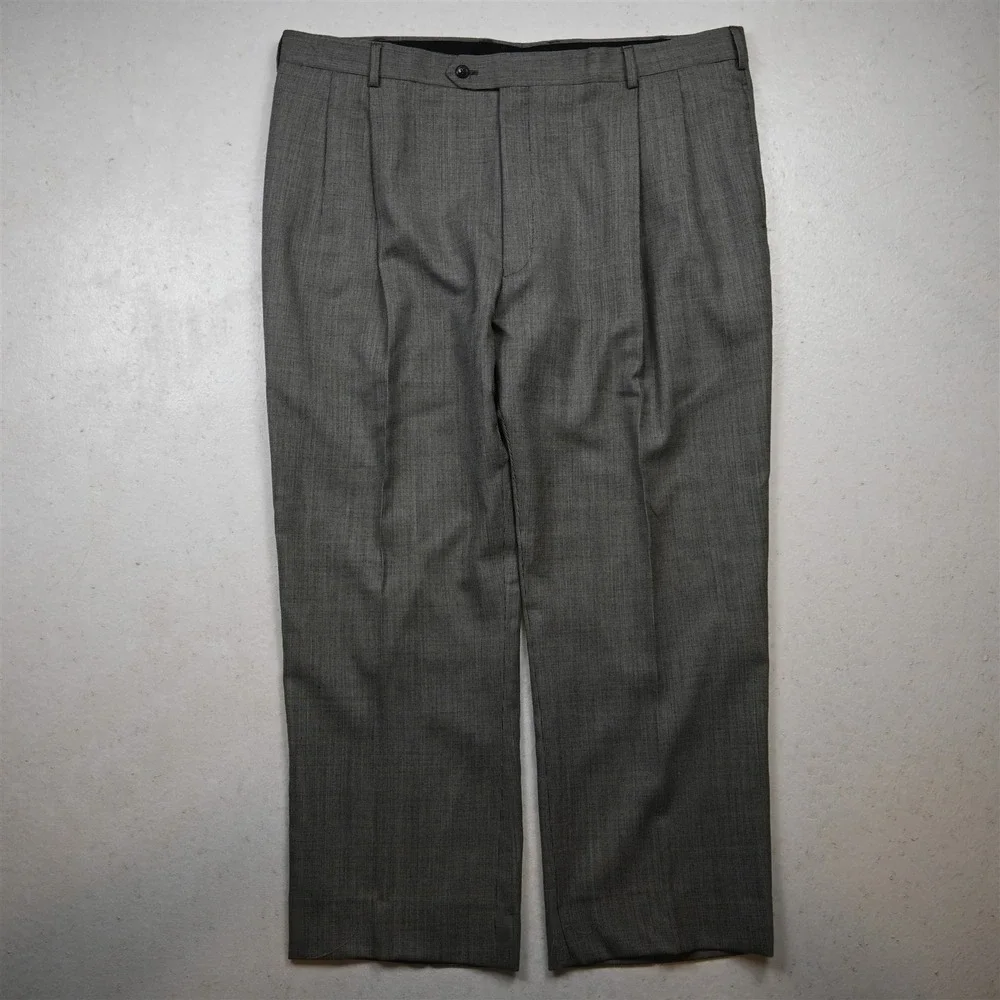 Jos A Bank 40x29 Gray Nailshead 100% Wool Pleated Executive Dress Mens Pants